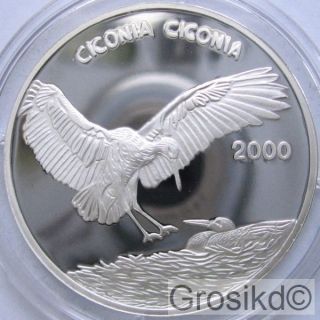 Congo 2000 1000 Francs White Stork Wildlife Silver photo