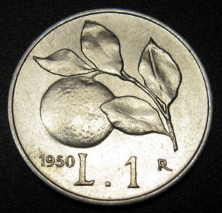 Italy 1 Lira Aluminum Coin 1950 R Km 87 Au - Unc Rare In This photo