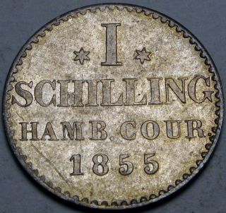 Hamburg (german City) 1 Schilling 1855 - Silver - Aunc photo