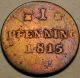 Rostock (german City) 1 Pfennig 1815 As - Copper Germany photo 1