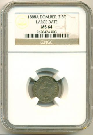 Dominican Republic 1888 A 2 1/2 Centavos Large Date Ms64 Ngc Scarce In Grade photo