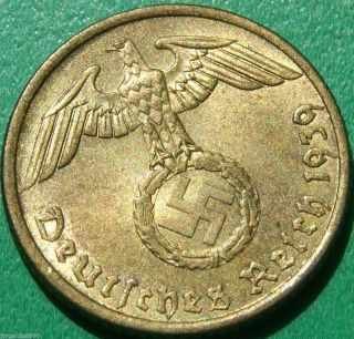 German Nazi Brass Coin 1939 A 5 Rp photo