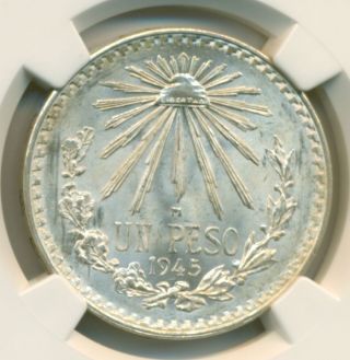 Mexico Silver 1945 M Peso Ms67 Ngc Pop 9/0 photo