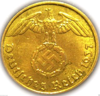 German 3rd Reich 1937a 5 Rp Coin W/ Swastika - Nazi Germany Ww 2 - Rare Coin photo