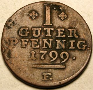Schaumburg - Hessen (german State) 1 Pfennig 1799 - Copper - Friedrich Ii. photo
