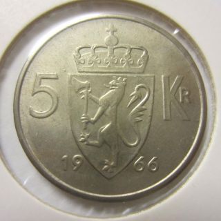 5 Kroner Norway,  1966 Coin High Value Difficult Coin. photo