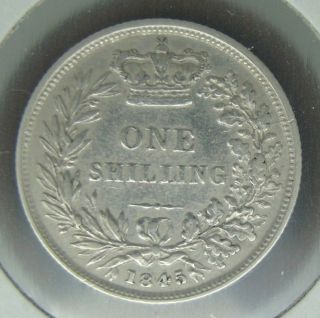 Extremely Rare Unrecorded 1845 British One Shilling Victoria.  925 Silver Coin photo