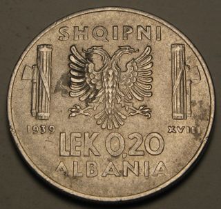Albania (italian Occupation Wwii) 0.  20 Lek 1939 R - Stainless Steel - Vf photo