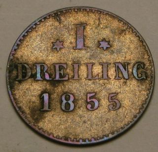 Hamburg (german City) 1 Dreiling 1855 - Silver - Vf+ photo