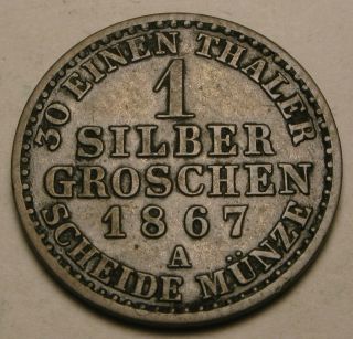 Prussia (german State) 1 Groschen 1867 A - Silver - Wilhelm I.  - Vf photo