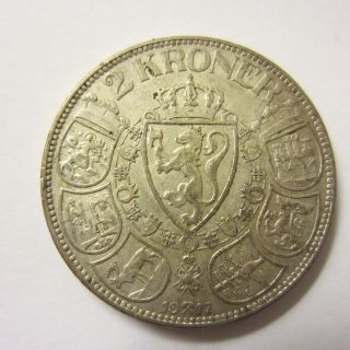 Norway 2 Kroner 1917,  A Heavy Silver Coin,  High Value,  Rare Coin. photo