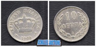 Greece.  10 Lepta 1900 L@@k,  Crete State Rrr Greek Coin,  Prince George A ',  No: Z2 photo