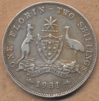 Australia One Florin 2 Shillings 1931 Silver Coin photo