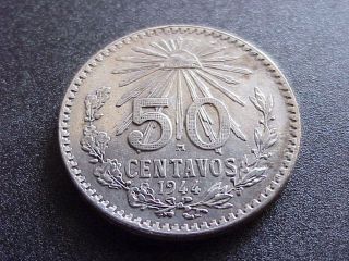 1944.  720 Silver Mexico 50 Centavos photo