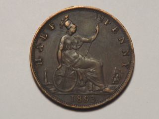 1893 Great Britian Half Penny Bronze Coin Xf photo