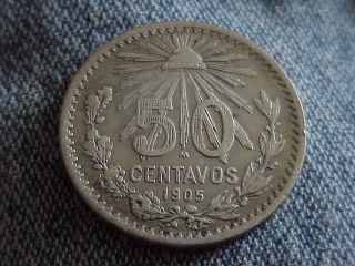 Better Date.  800 Silver 1905 Mexico 50 Centavos photo