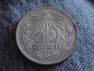 . 800 Silver 1914 Mexico 50 Centavos photo