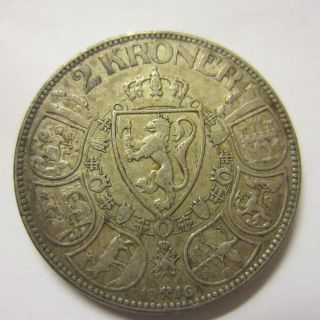 Norway 2 Kroner 1916,  A Heavy Silver Coin,  High Value,  Rare Coin. photo