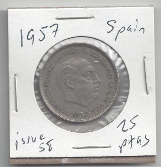 1957 (58) Spain 25 Pesetas Coin. photo