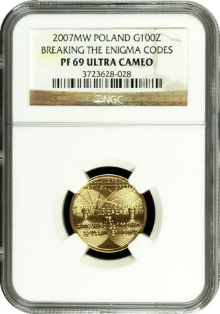 2007 Poland Gold Coin 100zl Breaking The Enigma Codes Ngc Pf69uc photo