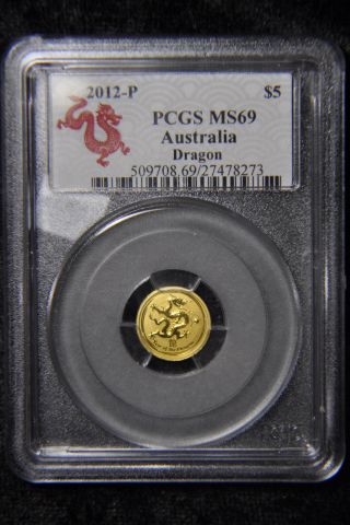 2012 - P Dragon Australia $5 Ms69 1/20th Gold,  Pcgs photo