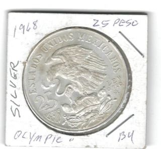 1968 Mexican Silver 25 Pesos Olympics (au - Bu) Asw.  5209 photo