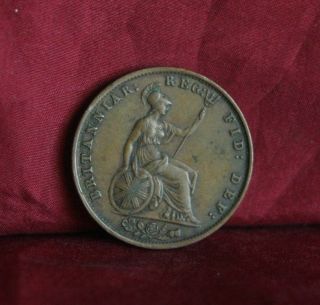 1854 Great Britain 1/2 Half Penny Copper World Coin Seated Uk England Trident photo
