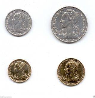 French Somaliland 1 & 5 Franc Aluminium, ,  10 & 20 Franc Bronze photo