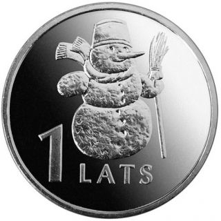 Latvian 1 Lat Coin Snowman 2007 photo