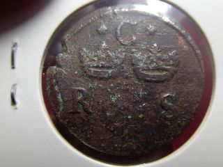1654 Antique Copper Coin 1/4 Öre Sverige Sweden photo