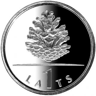 Latvian 1 Lat Coin Pinecone 2006 photo