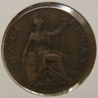 Great Britain - 1917 - Half Penny - Vf - photo