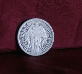 Thailand 1 Salung 1/4 Baht 1919 Silver Elephant World Coin 2462 Rama Vi Thai photo