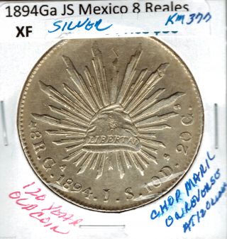 1894 Ga Js Mexico 8 Reals Silver Coin,  Chop Mark On Reverse,  Great Detail Km377 photo