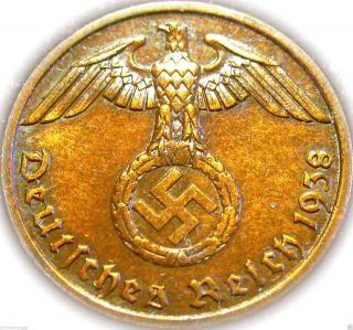 ♡ Germany - German 3rd Reich 1938a Reichspfennig Coin W/ Swastika - Ww 2 - Rare photo