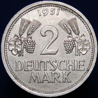 West Germany Gfr 2 Mark 1951 J Eagle Hard To Find Copper - Nickel Coin Km 111 photo