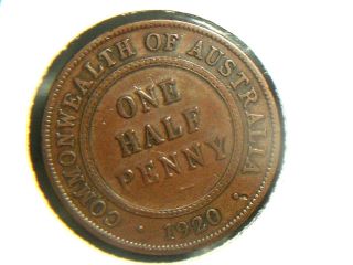 Australia 1/2 Penny,  1920 - Old Coin - See Pictures photo