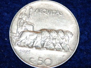 Italy 50 Centesimi 1921 Au Italia Coin (plain Edge) Great Detailed Coin photo