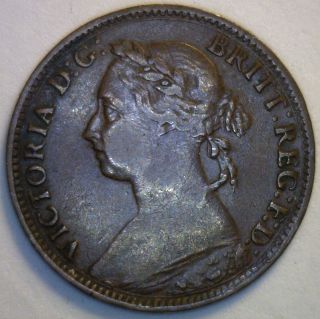 1887 Bronze Farthing Great Britain Uk Coin Yg photo