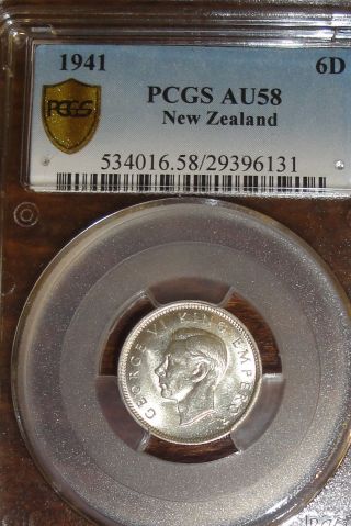 Rare 1941 Zealand Six Pence,  6d.  1941 Silver 6d Pcgs Au - 58 photo