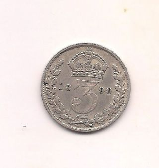 1899 British Silver Three Pence - - Details photo