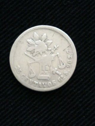 Mexico Guanajuato 1877 - Gos 25 Centavos Silver Coin photo