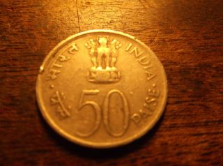 1972 (c). .  India. . .  50 Paise Coin. .  25th Anniversary Independence.  Cir. photo