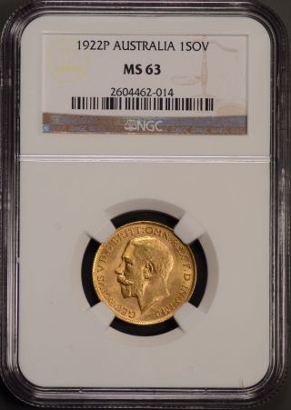 1922 P Australia Sovereign Gold Coin Perth Mark Ngc Ms63 photo