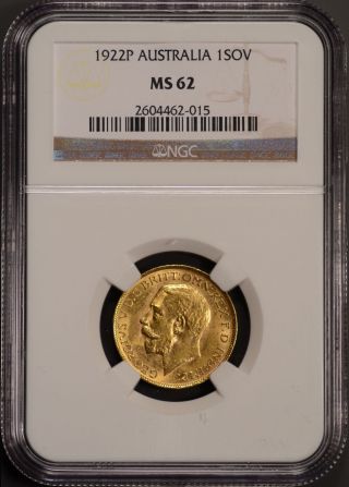 1922 P Australia Sovereign Gold Coin Perth Mark Ngc Ms62 photo
