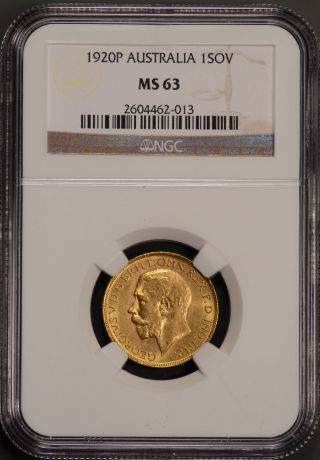 1920 P Australia Sovereign Gold Coin Perth Mark Ngc Ms63 photo