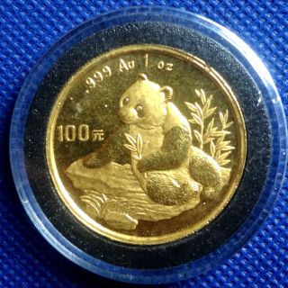 1998 China Panda 100 Yuan Small Date 1 Oz.  999 Fine Gold Coin photo