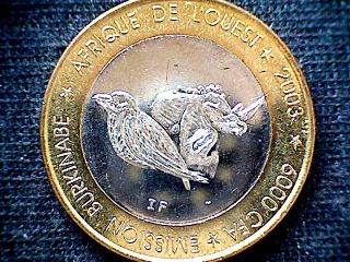 Burkina Faso 2003 6000 Cfa Francs 4 Africa Rhinoceros & Buffalo Bird Keeper Unc photo
