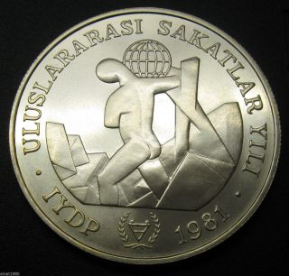Turkey 3000 Lira Silver Coin 1981 Km 948 Int.  Year Of Disabled Persons Bu photo