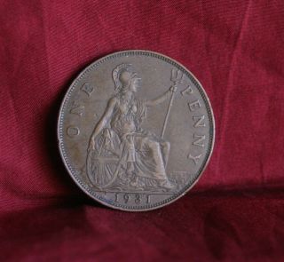 1931 Great Britain Penny Bronze World Coin Britania Uk British Large Cent photo